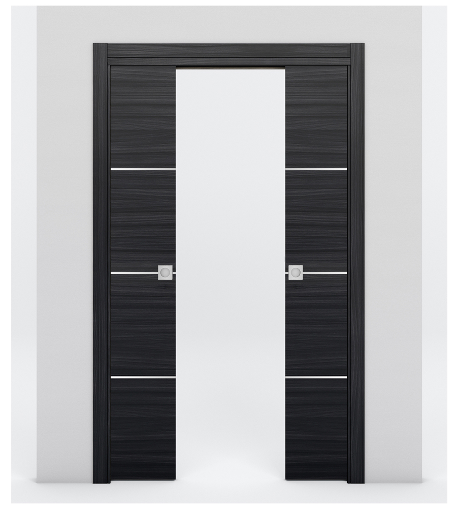 Nova 3H Braga Blu Matrix Laminated Modern Double Pocket Door - Doors and Beyond