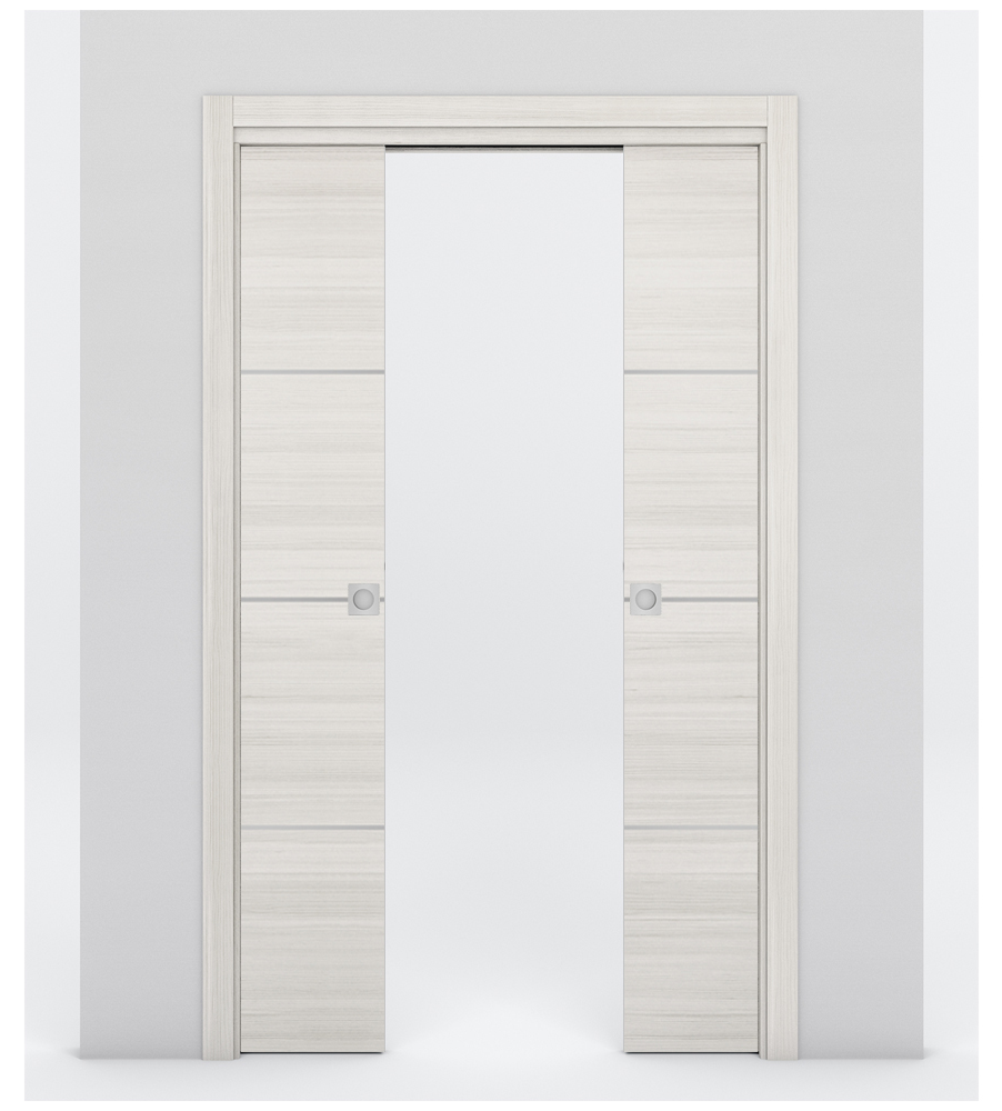 Nova 3H Braga Crema Matrix Laminated Modern Double Pocket Door - Doors and Beyond