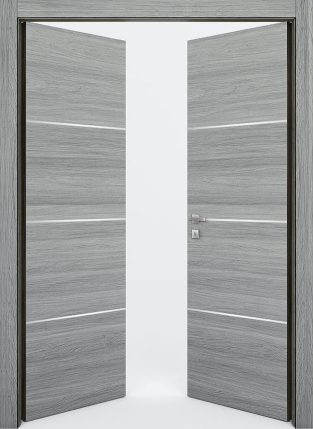 Nova 3H Braga Olmo Matrix CPL  Modern Double Pre-Hung Door - Doors and Beyond