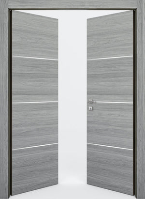 Nova 3H Braga Olmo Matrix CPL  Modern Double Pre-Hung Door - Doors and Beyond
