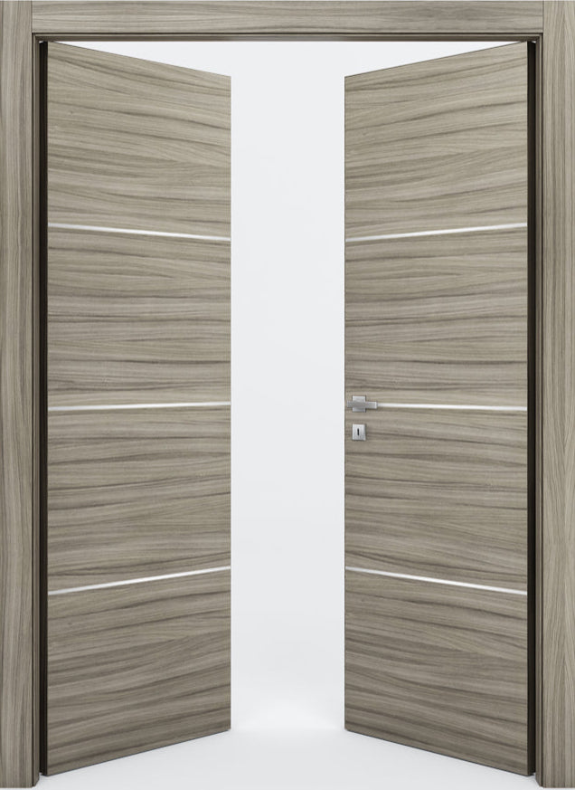 Nova 3H Braga Palissandro  Matrix CPL  Modern Double Pre-Hung Door - Doors and Beyond