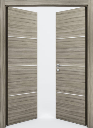 Nova 3H Braga Palissandro  Matrix CPL  Modern Double Pre-Hung Door - Doors and Beyond