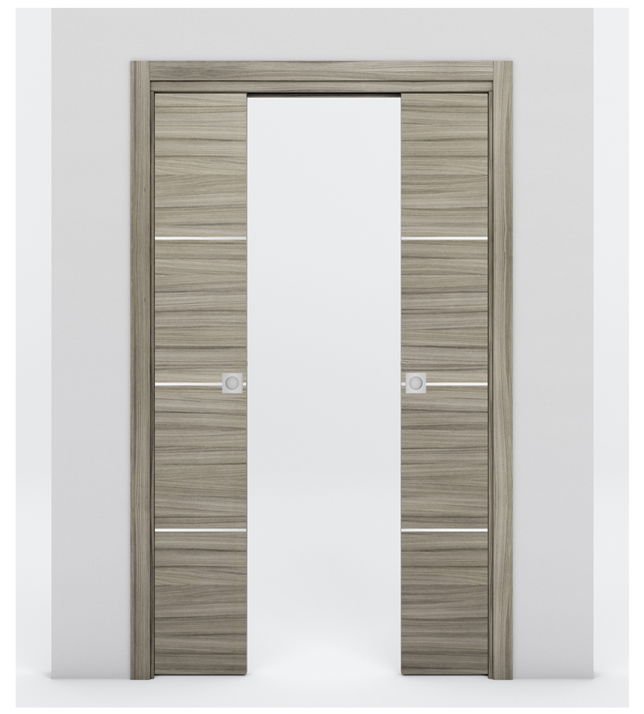 Nova 3H Braga Palissandro Matrix Laminated Modern Double Pocket Door - Doors and Beyond