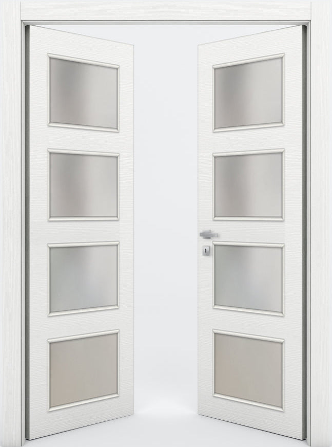 Nova 4-Lite Braga Bianco Matrix CPL Modern Double Pre-Hung Door - Doors and Beyond