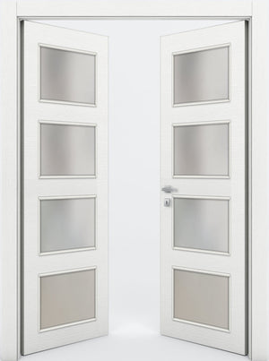 Nova 4-Lite Braga Bianco Matrix CPL Modern Double Pre-Hung Door - Doors and Beyond