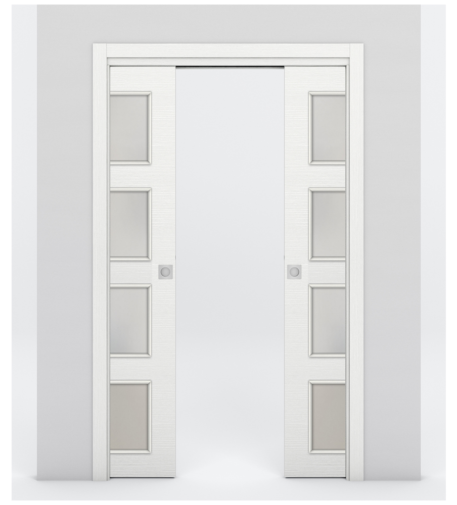 Nova 4-Lite Braga Bianco Matrix Laminated Modern Double Pocket Door - Doors and Beyond