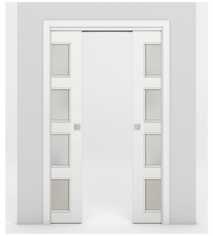 Nova 4-Lite Braga Bianco Matrix Laminated Modern Double Pocket Door - Doors and Beyond
