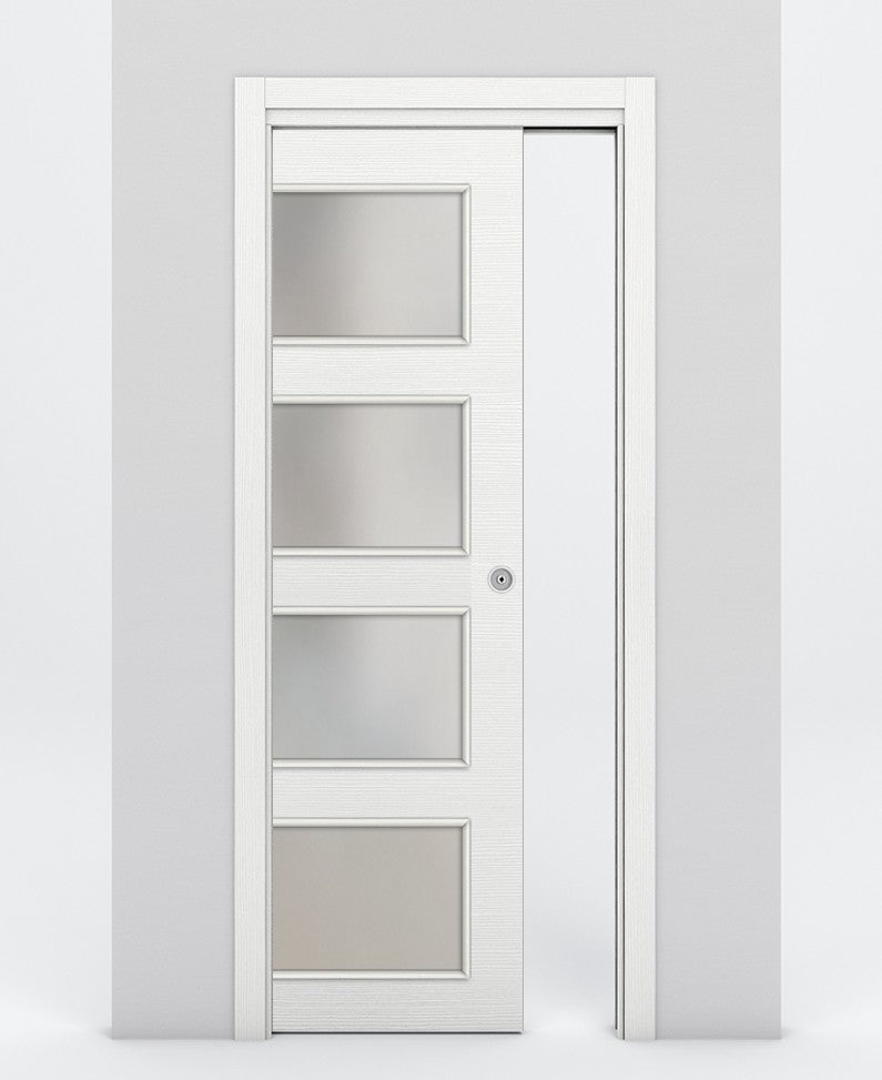 Nova 4-Lite Braga Bianco Matrix Laminated Modern Pocket Door - Doors and Beyond