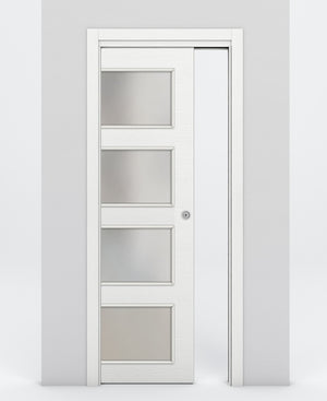 Nova 4-Lite Braga Bianco Matrix Laminated Modern Pocket Door - Doors and Beyond