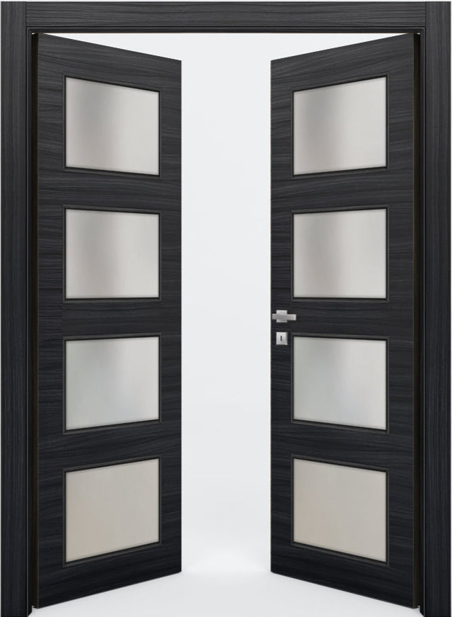 Nova 4-Lite Braga Blu  Matrix CPL  Modern Double Pre-Hung Door - Doors and Beyond