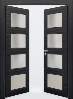 Nova 4-Lite Braga Blu  Matrix CPL  Modern Double Pre-Hung Door - Doors and Beyond