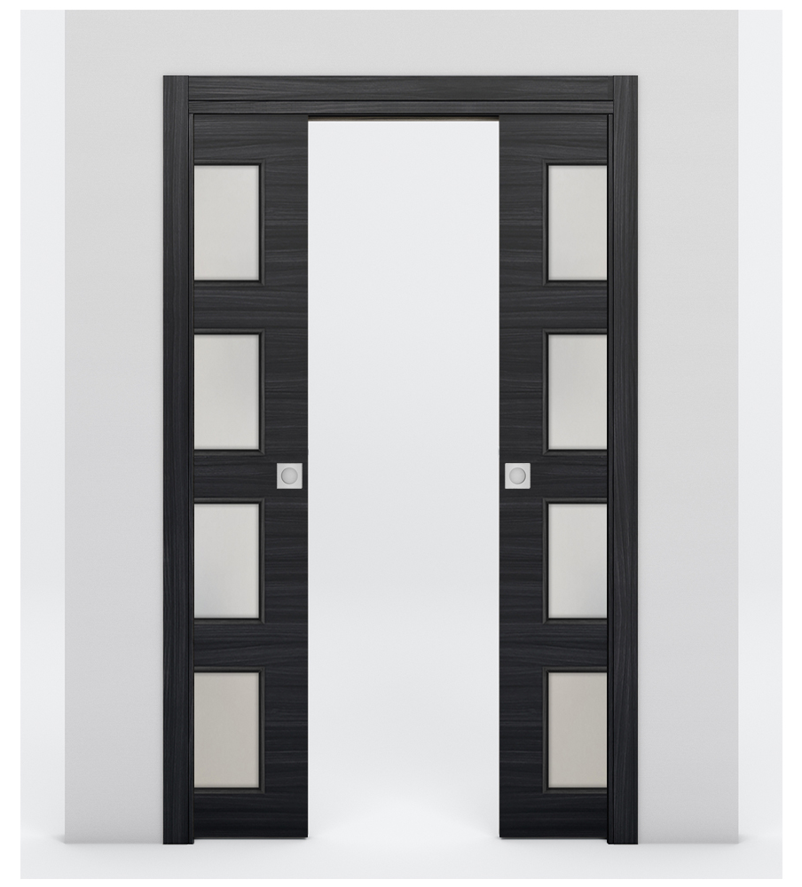 Nova 4-Lite Braga Blu Matrix Laminated Modern Double Pocket Door - Doors and Beyond