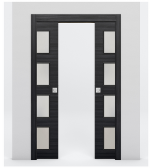 Nova 4-Lite Braga Blu Matrix Laminated Modern Double Pocket Door - Doors and Beyond