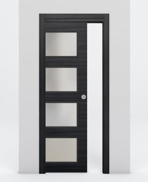Nova 4-Lite Braga Blu Matrix Laminated Modern Pocket Door - Doors and Beyond