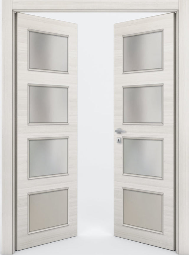 Nova 4-Lite Braga Crema Matrix CPL  Modern Double Pre-Hung Door - Doors and Beyond