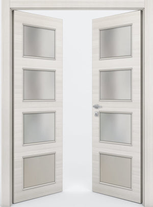 Nova 4-Lite Braga Crema Matrix CPL  Modern Double Pre-Hung Door - Doors and Beyond