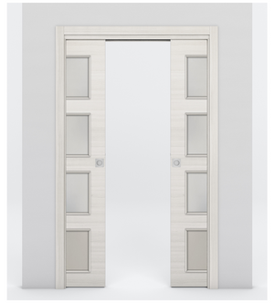 Nova 4-Lite Braga Crema Matrix Laminated Modern Double Pocket Door - Doors and Beyond