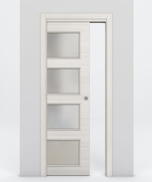 Nova 4-Lite Braga Crema Matrix Laminated Modern Pocket Door - Doors and Beyond