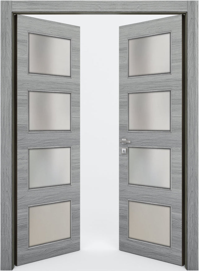 Nova 4-Lite Braga Olmo Matrix CPL  Modern Double Pre-Hung Door - Doors and Beyond