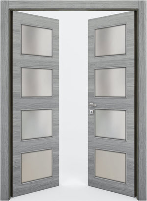 Nova 4-Lite Braga Olmo Matrix CPL  Modern Double Pre-Hung Door - Doors and Beyond