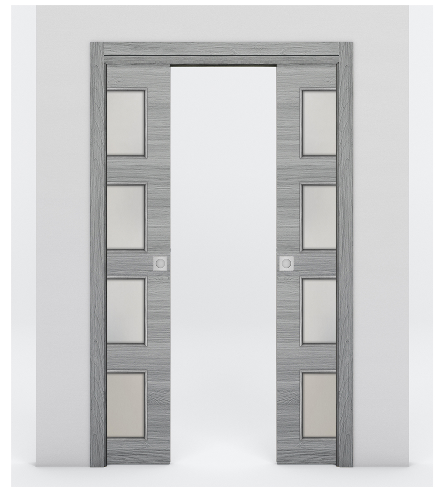 Nova 4-Lite Braga Olmo Matrix Laminated Modern Double Pocket Door - Doors and Beyond