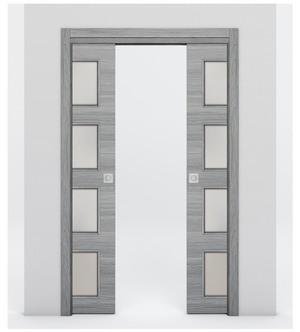 Nova 4-Lite Braga Olmo Matrix Laminated Modern Double Pocket Door - Doors and Beyond