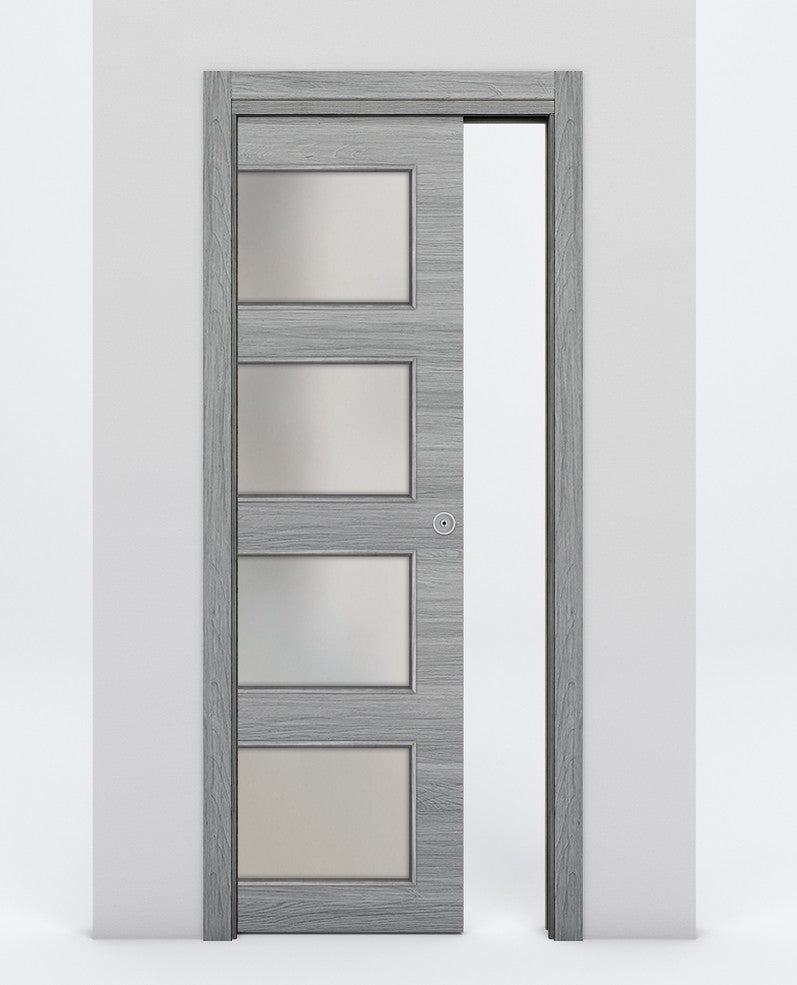 Nova 4-Lite Braga Olmo Matrix Laminated Modern Pocket Door - Doors and Beyond
