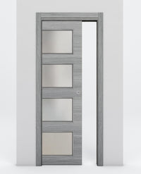 Nova 4-Lite Braga Olmo Matrix Laminated Modern Pocket Door - Doors and Beyond