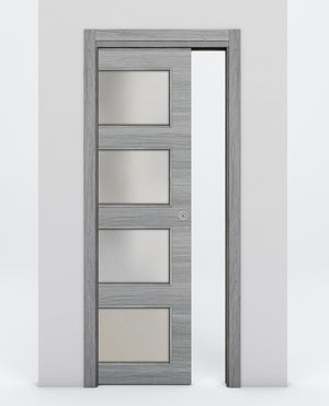 Nova 4-Lite Braga Olmo Matrix Laminated Modern Pocket Door - Doors and Beyond