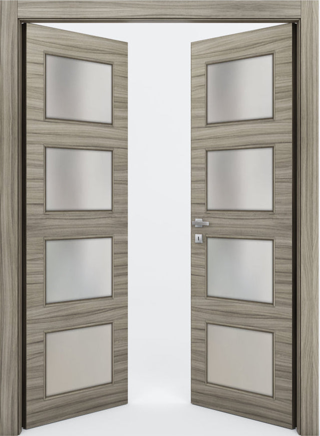 Nova 4-Lite Braga Palissandro  Matrix CPL  Modern Double Pre-Hung Door - Doors and Beyond