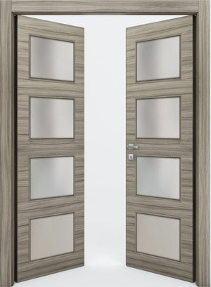 Nova 4-Lite Braga Palissandro  Matrix CPL  Modern Double Pre-Hung Door - Doors and Beyond