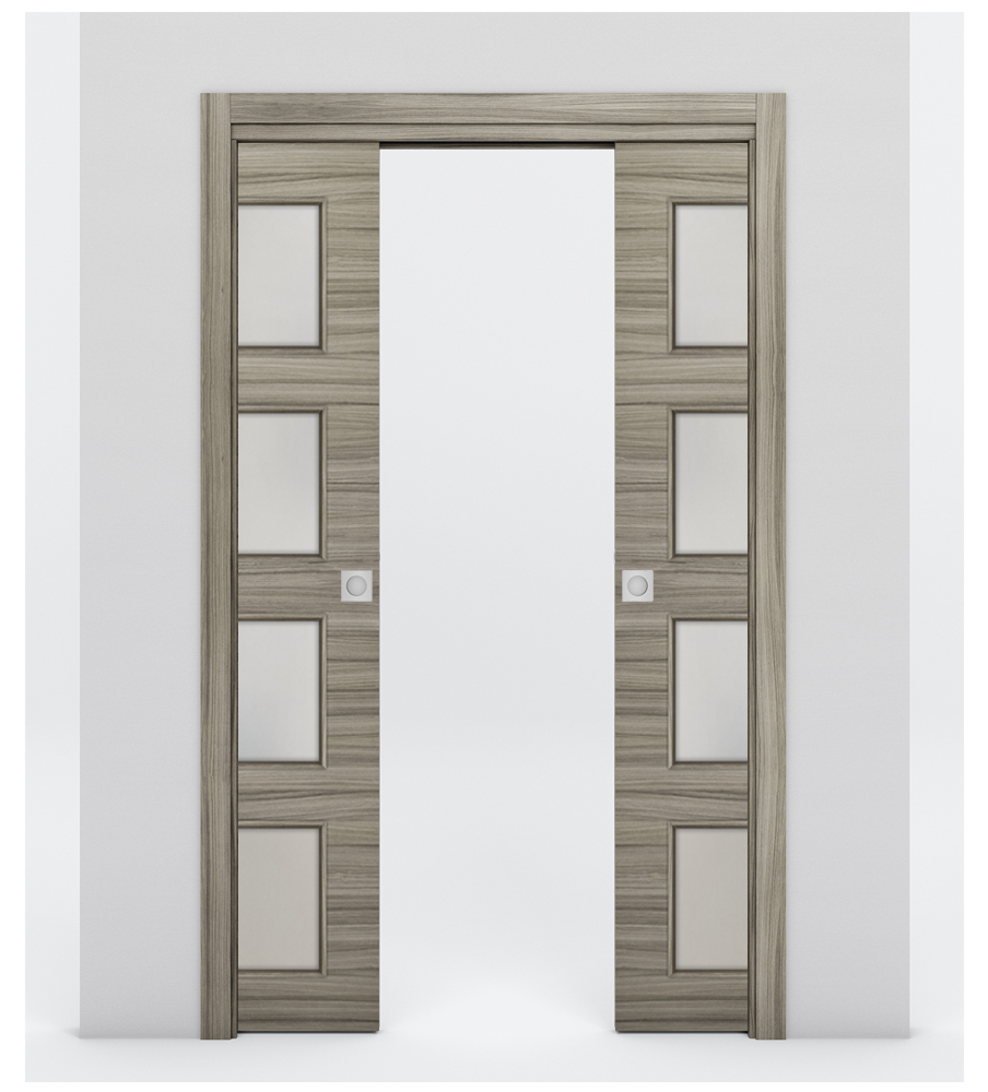 Nova 4-Lite Braga Palissandro Matrix Laminated Modern Double Pocket Door - Doors and Beyond
