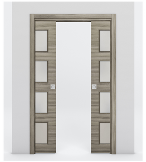 Nova 4-Lite Braga Palissandro Matrix Laminated Modern Double Pocket Door - Doors and Beyond