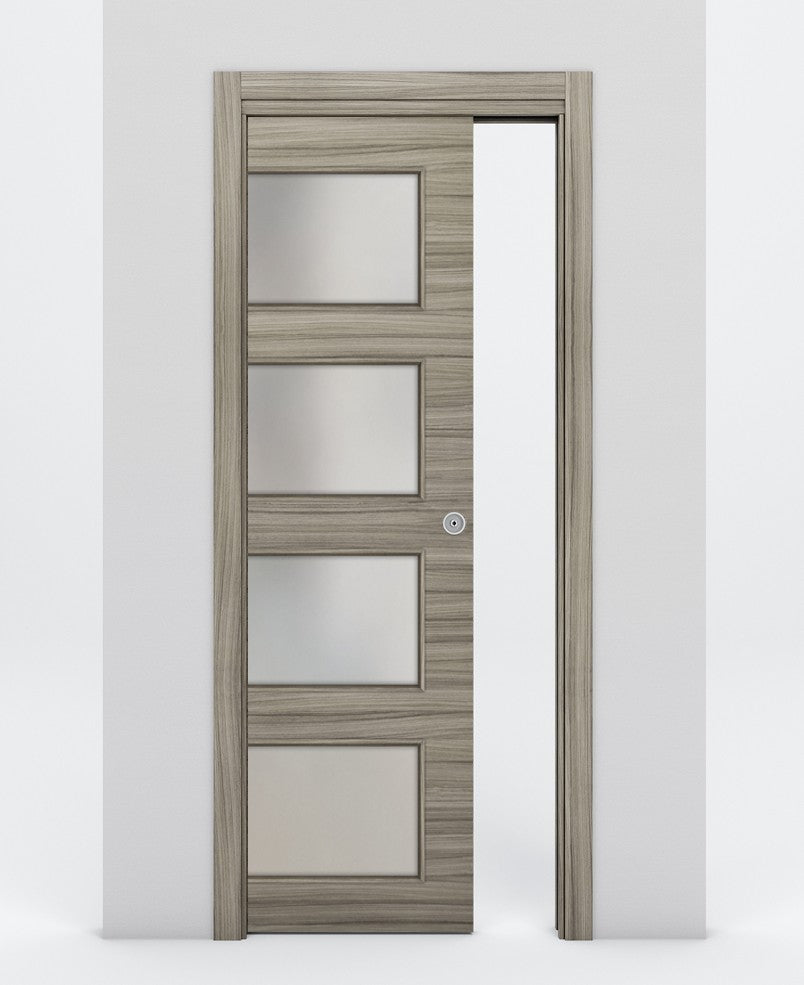 Nova 4-Lite Braga Palissandro Matrix Laminated Modern Pocket Door - Doors and Beyond