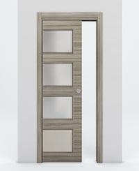 Nova 4-Lite Braga Palissandro Matrix Laminated Modern Pocket Door - Doors and Beyond