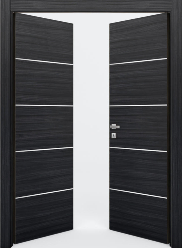 Nova 4H Braga Blu  Matrix CPL  Modern Double Pre-Hung Door - Doors and Beyond