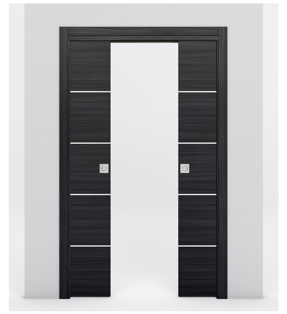 Nova 4H Braga Blu Matrix Laminated Modern Double Pocket Door - Doors and Beyond