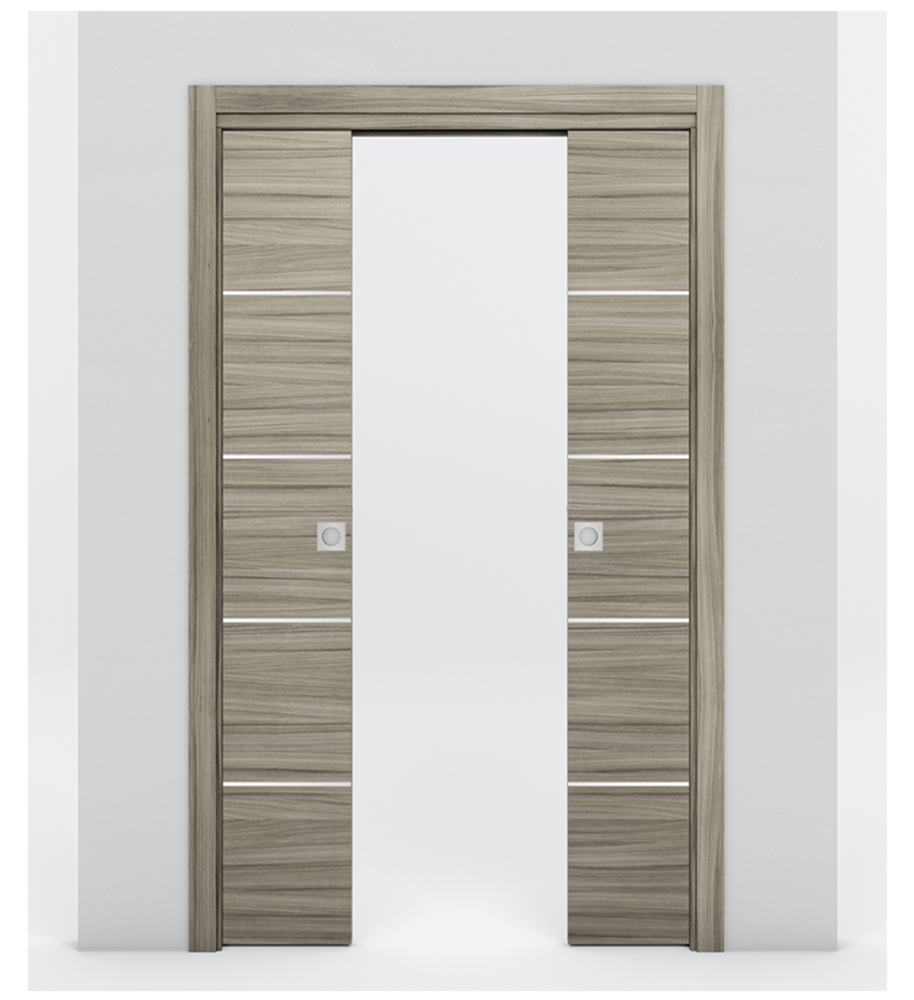 Nova 4H Braga Palissandro Matrix Laminated Modern Double Pocket Door - Doors and Beyond