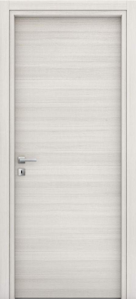 White door with a silver handle on a white background
