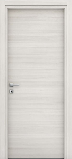 White door with a silver handle on a white background