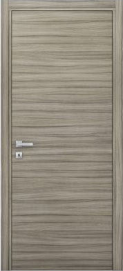 Wooden door with horizontal slats on a white background