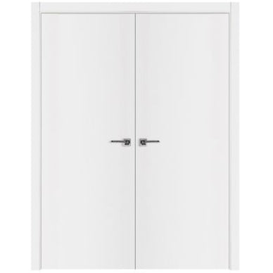 Nova Glam Pro 001 Soft White Laminated Modern Double Pre-Hung Door - Doors and Beyond