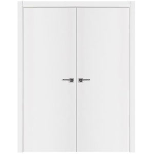 Nova Glam Pro 001 Soft White Laminated Modern Double Pre-Hung Door - Doors and Beyond