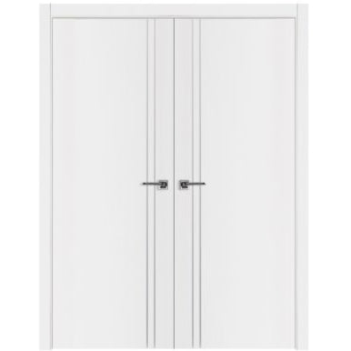 Nova Glam Pro 002 Soft White Laminated Modern Double Pre-Hung Door - Doors and Beyond