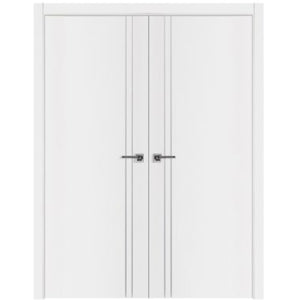 Nova Glam Pro 002 Soft White Laminated Modern Double Pre-Hung Door - Doors and Beyond