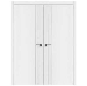 Nova Glam Pro 004 Soft White Laminated Modern Double Pre-Hung Door - Doors and Beyond