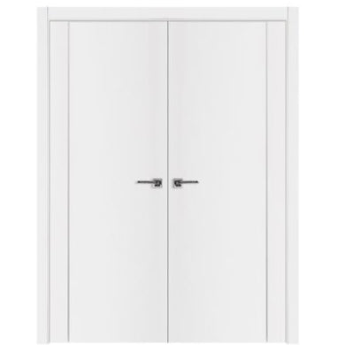 Nova Glam Pro 005 Soft White Laminated Modern Double Pre-Hung Door - Doors and Beyond