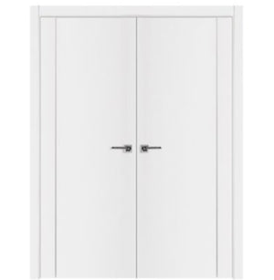 Nova Glam Pro 005 Soft White Laminated Modern Double Pre-Hung Door - Doors and Beyond