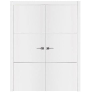 Nova Glam Pro 006 Soft White Laminated Modern Double Pre-Hung Door - Doors and Beyond