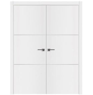 Nova Glam Pro 006 Soft White Laminated Modern Double Pre-Hung Door - Doors and Beyond